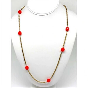 J. Crew Orange & Gold Beaded Long Necklace